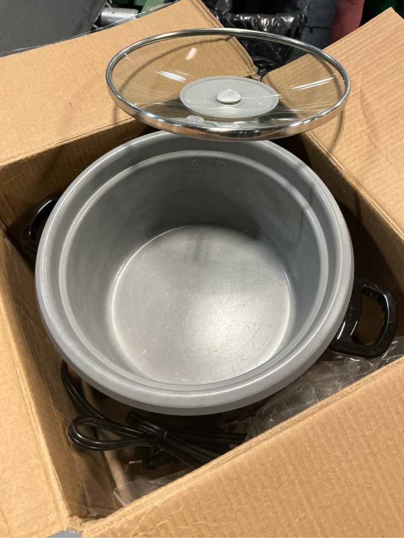 Condition photo showing As Is for aroma housewares select stainless rice cooker & warmer with uncoated inner pot, 3-cup(uncooked)/6-cup(cooked)/ 1.2qt, arc-753sgb, black