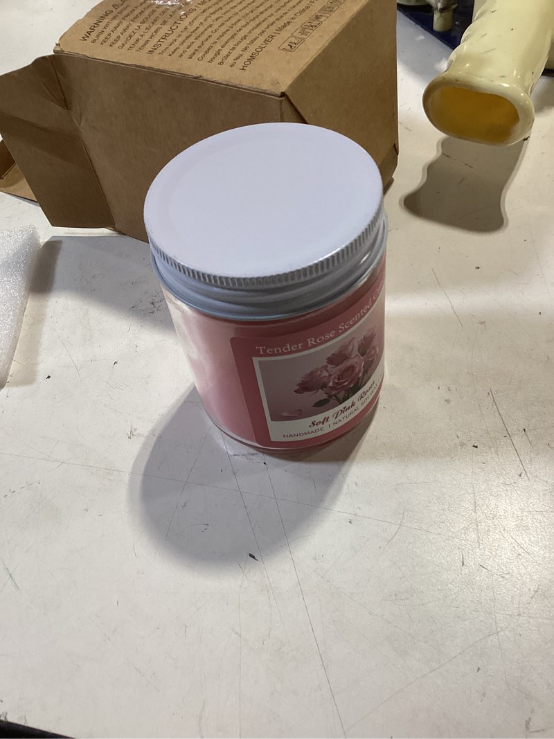 Condition photo showing As Is for homsolver tender rose scented candles, natural soy candle valentines mothers day gift for her mom wife girlfriend, anniversary birthday gifts for women, novelty jar candle with 50+ hours of burn tender rose 7oz