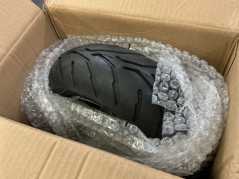 Condition photo showing Good Condition for 110/50-6.5” mini bike wheel rear tire, rubber wheel tire and rim package for 49cc 2-stroke pocket rocket bike motorcycle