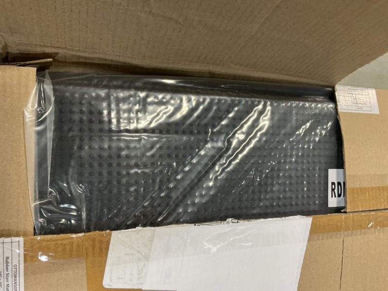 Condition photo showing As Is for Ottomanson All-Weather Bullnose Rubber Stair Treads – Non-Slip Step Mats for Wooden, Concrete, or Outdoor Stairs, Easy Maintenance, Tool-Free Placement, Pack of 5, 10" x 30", Black Grip Dots