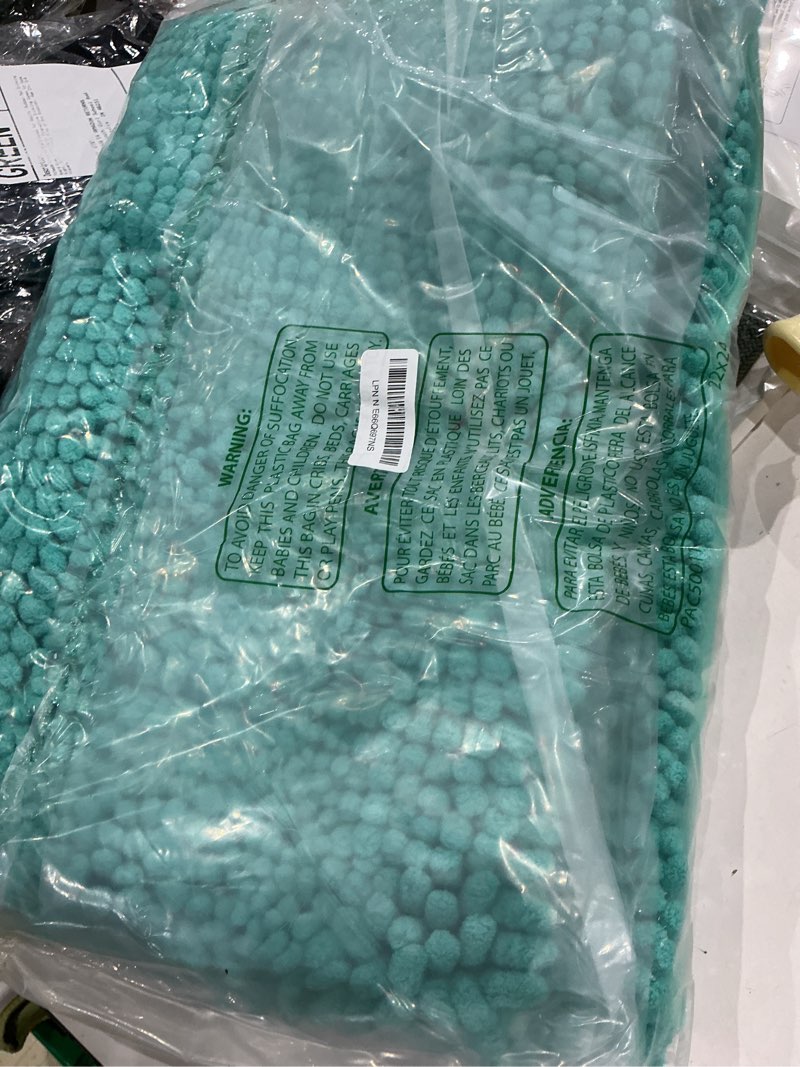 Condition photo showing Good Condition for grandaily chenille striped bathroom rugs 36x24, extra thick and absorbent bath mats, non-slip soft plush shaggy shower carpet, machine wash dry, bath rug for bathroom, (large, teal) 36" x 24" teal