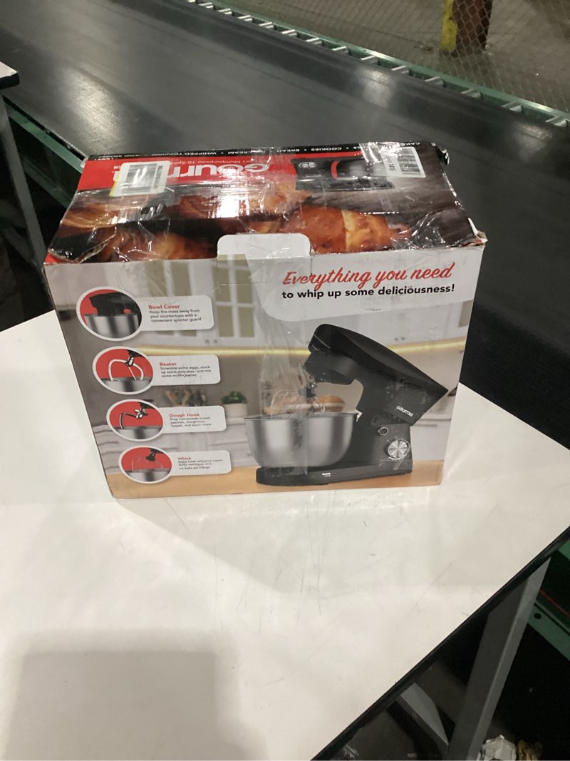 Condition photo showing As Is for No attachments as is Gourmia 5 Quart 10-Speed Electric Stand Mixer with Bowl + Shield, Dough Hook, Whisk and Beater - Household Kitchen Standing Dough Maker Machine