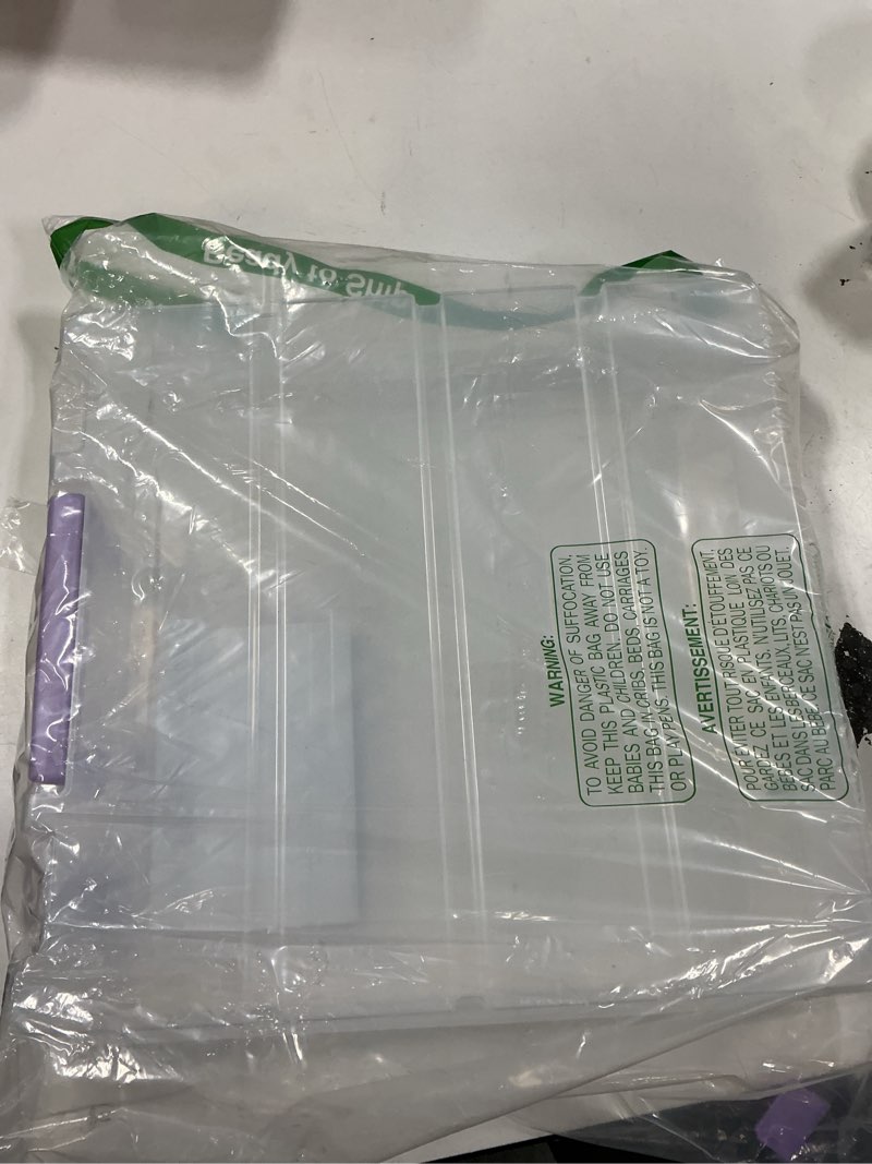 Condition photo showing Good Condition for artbin essentials 12 x 12 one-compartment craft box, clear | one open compartment, 15.25 x 14 x 3.5 inches, secure latches, stackable, durable polypropylene purple 1 pack