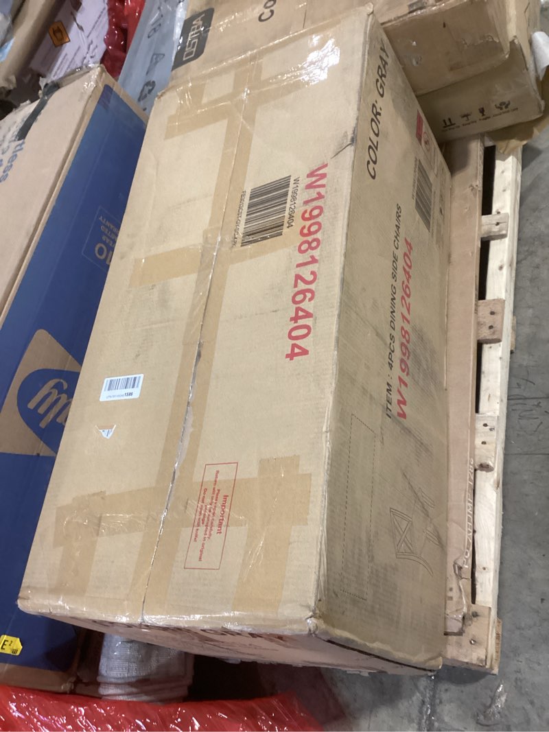 Condition photo showing As Is for (Incomplete just 4-Piece Dining Chairs) 6-Piece Dining Table Set for 4-6 People, Kitchen Set with 4 Upholstered Chairs and One Bench, Living Room Chairs with X-Shape Backrest, Rectangular Wooden Table for Home Bar and Kitchen, Gray Gray C 6 Piece