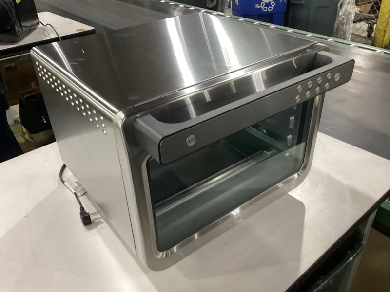 Condition photo showing As Is for *Not Tested* Ninja Air Fryer & Toaster Oven | Prestige Smart XL Countertop Oven | Bakes up to 20 Cookies, Fits up to a 12lb Turkey | Pizza, Toast, Bake, Air Fry & Reheat | 1800 Watts | Stainless Steel | DT501? Stainless 10-in-1… missing racks