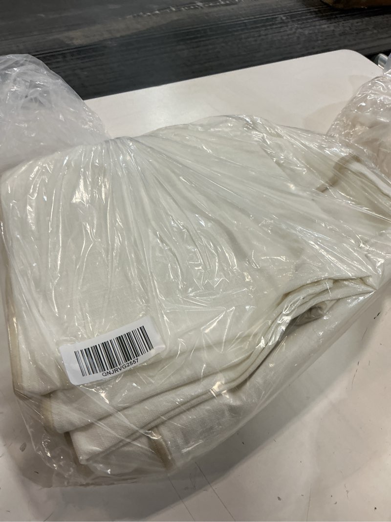 Condition photo showing Good Condition for piped edge cotton curtain - single panel, 48x96, ivory/oatmeal piping