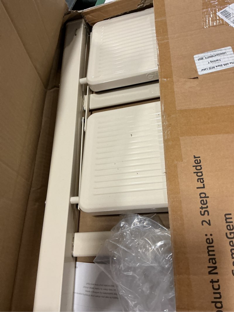 Condition photo showing Good Condition for GameGem 2 Step Ladder Folding Step Stool with Wide Anti-Slip Pedal, 330LBS Capacity, Lightweight Portable Stepladder for Home and Kitchen Use, Cream White Cream White 2 STEP