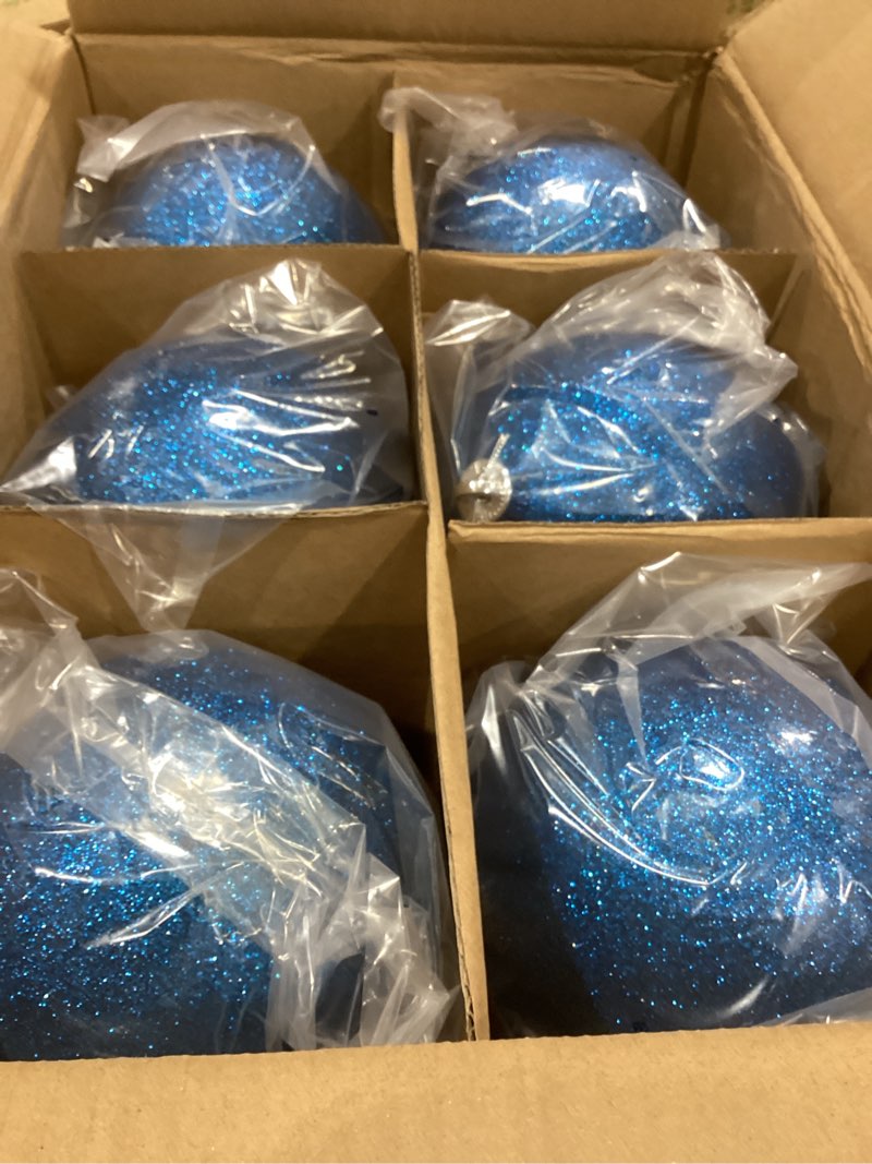 Condition photo showing Good Condition for Poen 12 Pcs 6 Inch Large Christmas Ball Ornaments Glitter Extra Large Christmas Ornaments Giant Xmas Balls Tree Decorations with Hanging Loop for Xmas Holiday Party Decor (Dark Blue) Dark Blue 12