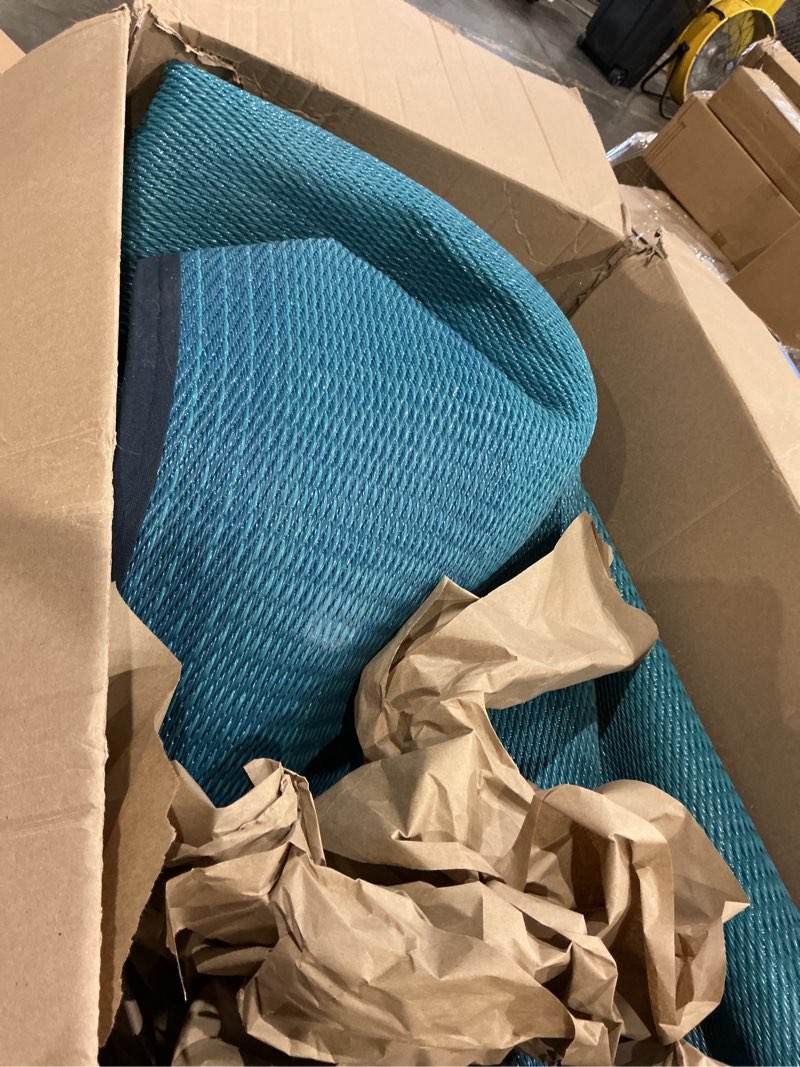 Condition photo showing Good Condition for outdoor rug - waterproof, washable, reversible, stain resistant, foldable carpet - recycled plastic straw large area rugs for patio, picnic, camping, farmhouse - murat blue teal 9x12 ft 9' x 12' (rectangular) murat - blue teal