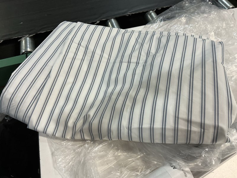 Condition photo showing As Is for quince striped duvet cover blue/white twin