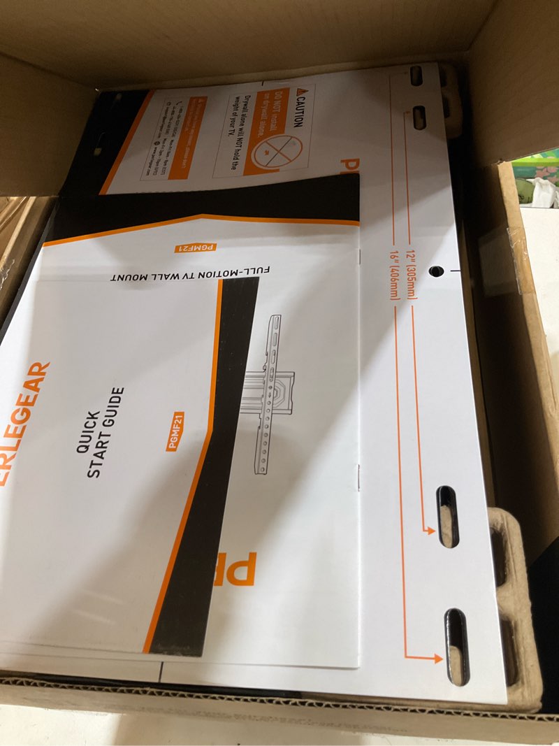 Condition photo showing Good Condition for perlegear full motion tv wall mount for 26-74 inch tvs, height adjustable tv mount, pre-assembled wall mount tv bracket with tool-free tilt, swivel, fits 16” studs, 99 lbs, max vesa 400x400mm, pgmf21 26-74 inch full motion tv wall mount