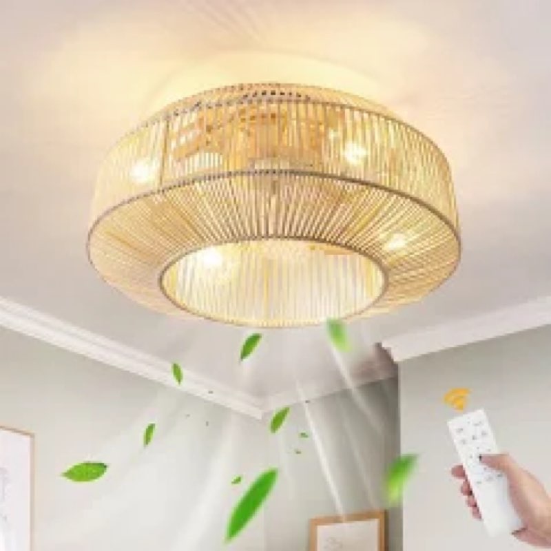 Guddlyte 20" Boho Fandelier Ceiling Fan, Caged Ceiling Fan with Light, Gold Bladeless Chandelier Fan