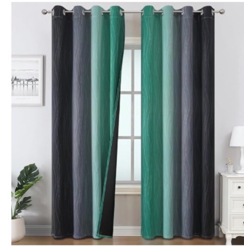 Estelar Textiler Black and Green Ombre Blackout Curtains 84 Inch Length 2 Panels Set for Living Room, Energy Saving Thermal Insulated Light Blocking Grommet Window Drapes for Bedroom,52Wx84L,2 Panels