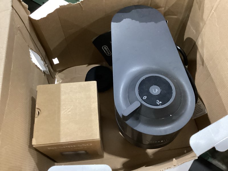 Condition photo showing As Is for nespresso vertuo pop+ coffee and espresso machine by de'longhi with aeroccino milk frother, liquorice black machine + frother liquorice black