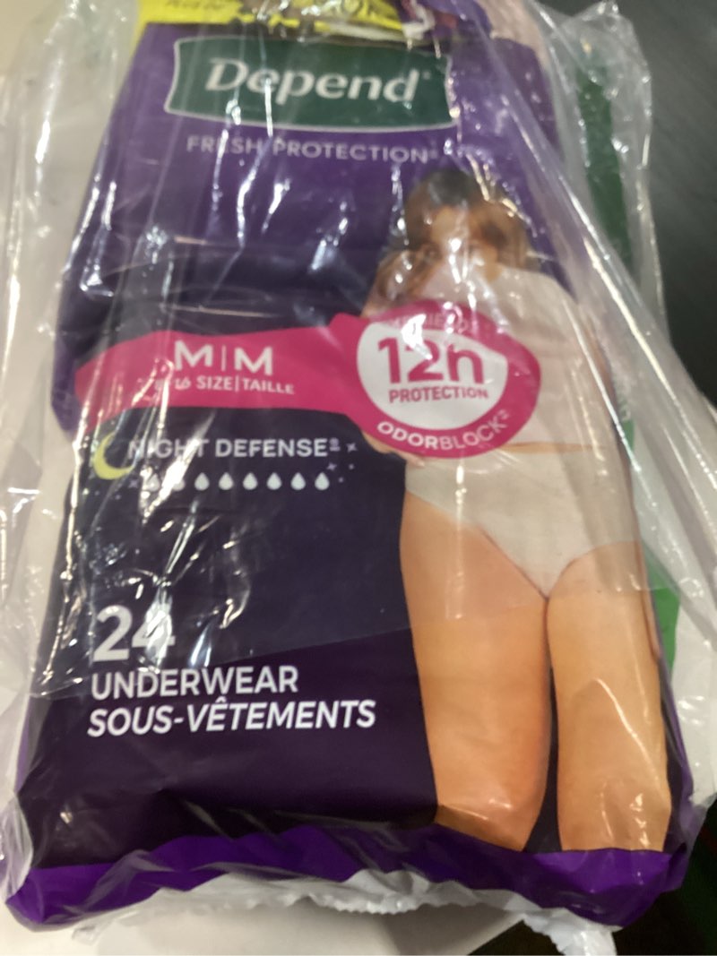 Condition photo showing Good Condition for incomplete  depend night defense adult diapers, incontinence & postpartum bladder leak underwear for women, disposable, overnight, medium, blush, 24 count, packaging may vary medium 24