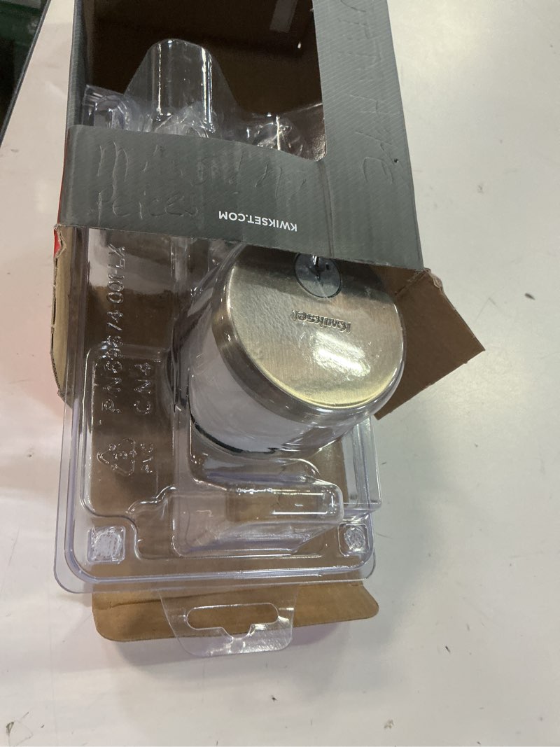 Condition photo showing As Is for kwikset smartkey satin nickel zinc single cylinder deadbolt