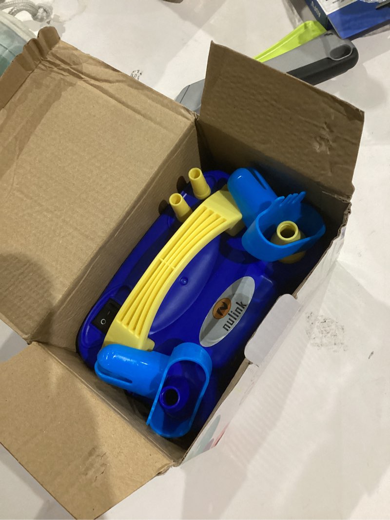 Condition photo showing New/Like New for nulink balloon pump electric portable dual nozzle balloon blower pump inflation for decoration, party blue, yellow