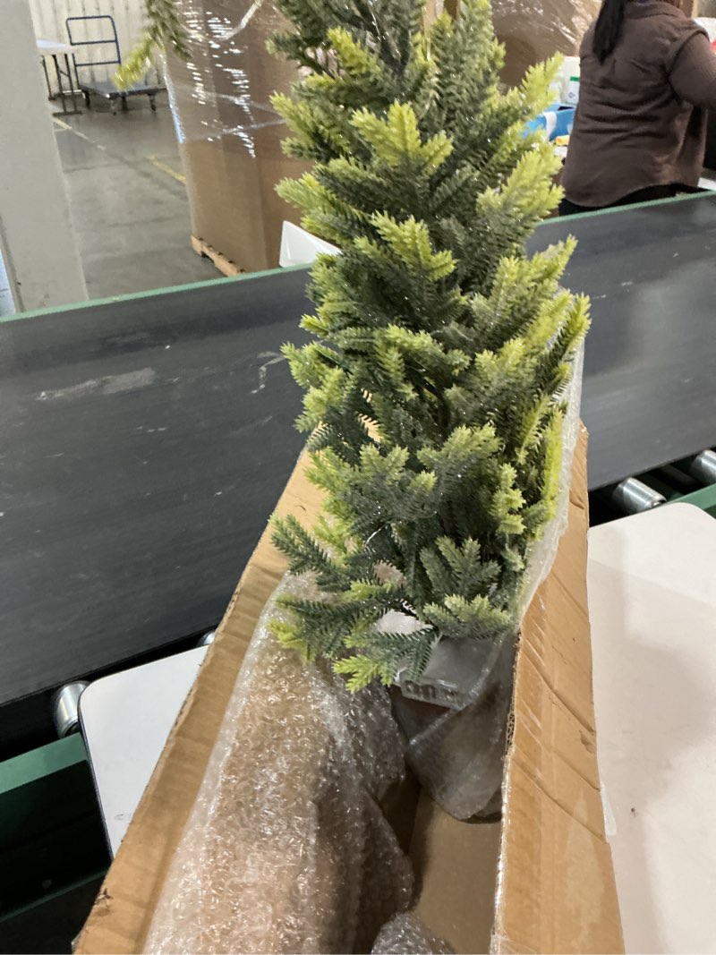Condition photo showing Good Condition for nearly natural 26in. pine natural look artificial christmas tree with 35 warm white lights in rustic metal planter