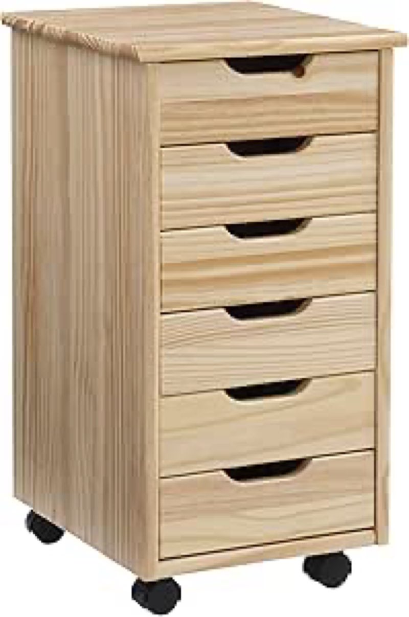 linon home decor products corinne six drawer storage, natural rolling cart