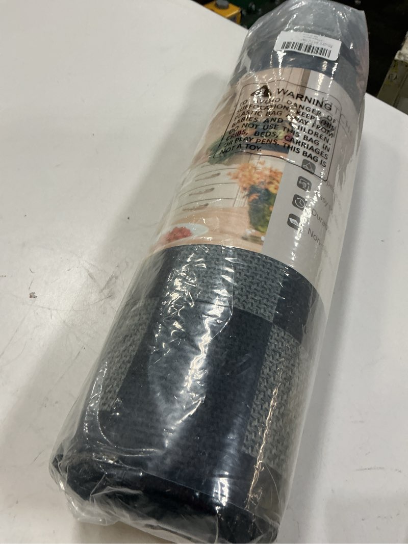 Condition photo showing Good Condition for Kitchen Runner Rugs Non Slip Washable, Super Absorbent Kitchen Mats for Floor, Linen-Look Woven Sink Mat Standing Mat, Easy Clean, Black Gray Checkered 17"x59" Black Gray 17"x59"