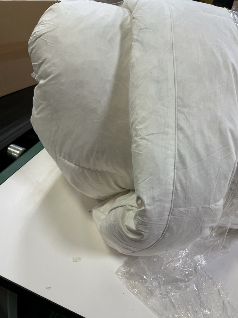 Condition photo showing As Is for down mattress topper - full-size 4-inch duck and goose feather bed with cotton cover - plush pillow top for cushion and support by lavish home (white) white full