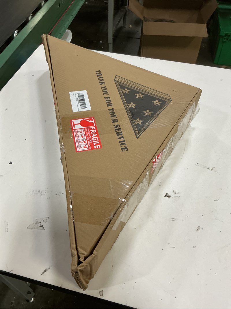 Condition photo showing New/Like New for flag case for burial flag, 5' x 9.5' funeral flag display case brown wood memorial flag shadow box for military veterans with glass covered and wall mounted 5x9.5-brown (case only)