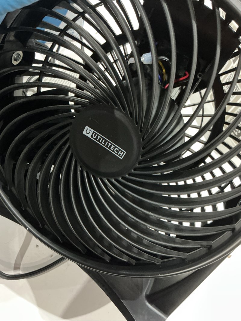 Condition photo showing As Is for utilitech 8-in 3-speed air circulatory fan