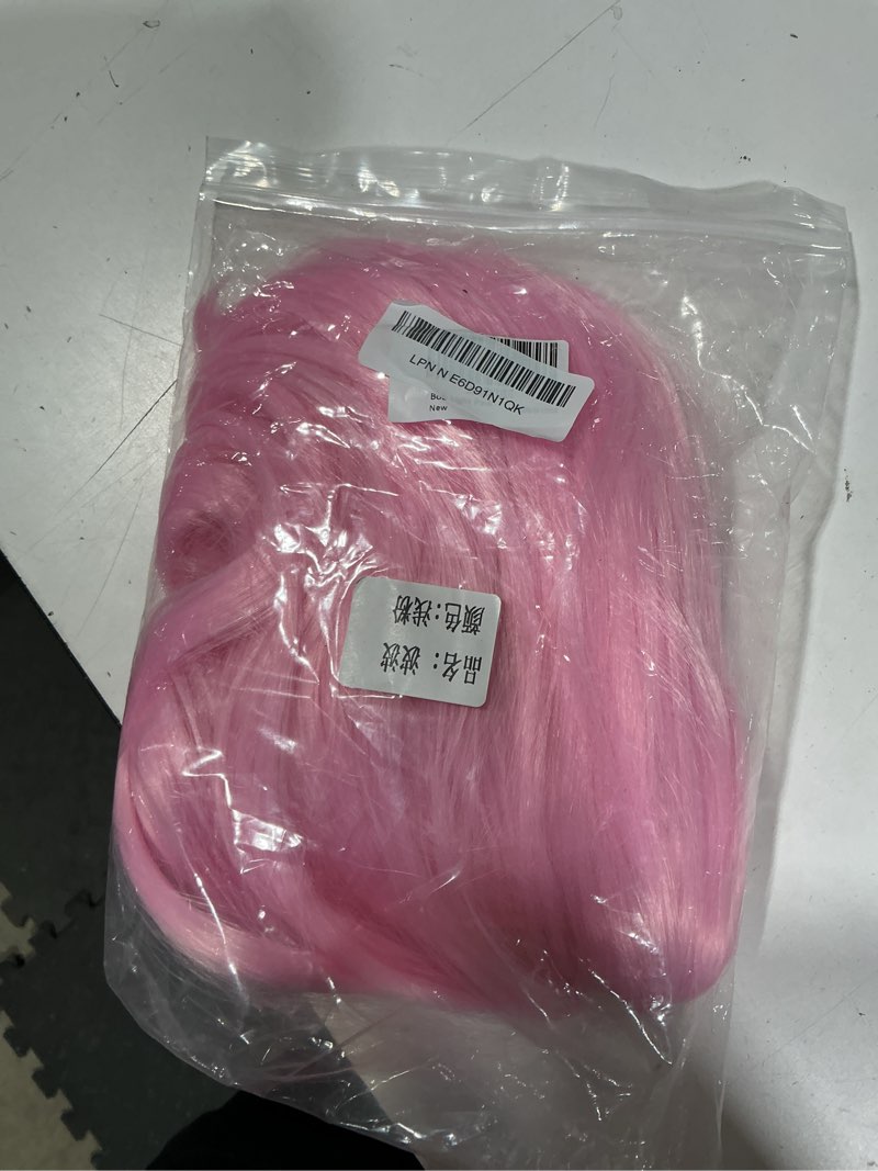 Condition photo showing New/Like New for enilecor short bob hair wigs 12" straight with flat bangs synthetic colorful cosplay daily party wig for women natural as real hair+ free wig cap (light pink)