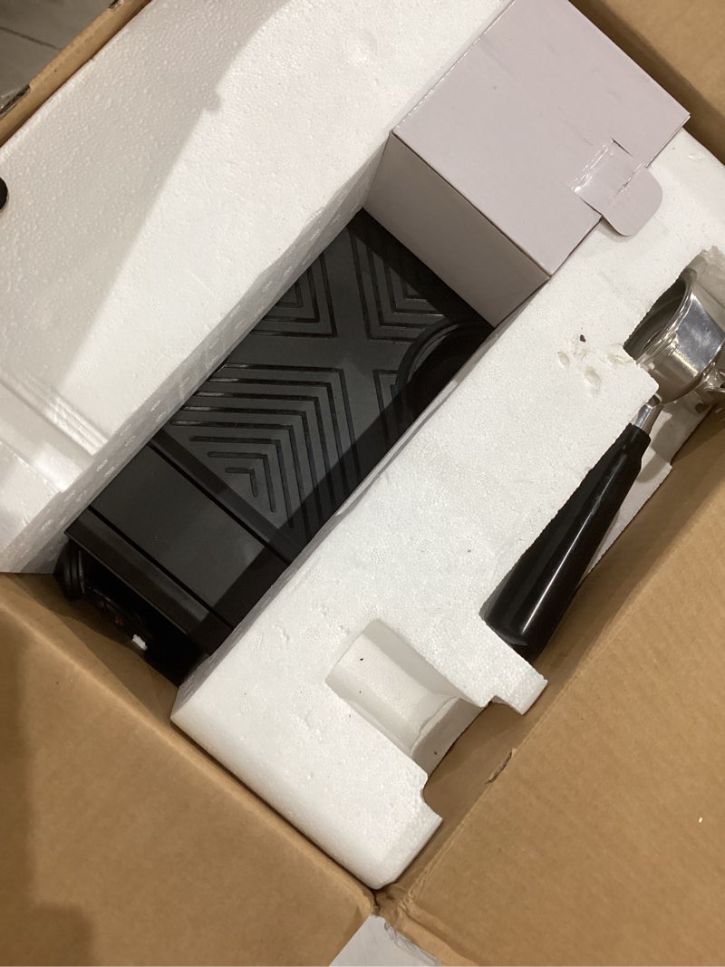 Condition photo showing As Is for 20 bar espresso machine with grinder & milk frother steam wand, 58mm expresso coffee machines, stainless steel coffee maker for cappuccino and latte, perfect for home and café use silver