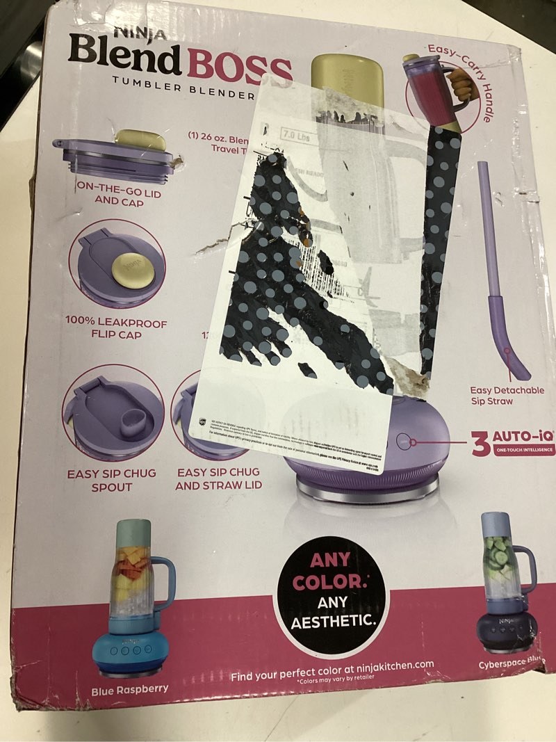 Condition photo showing New/Like New for ninja blendboss™ | personal blender for smoothies & frozen drinks | 26oz travel tumbler with leakproof lid, chug spout & detachable straw | auto-iq technology | lavender lemonade | db351pr lavender lemonade blendboss blender