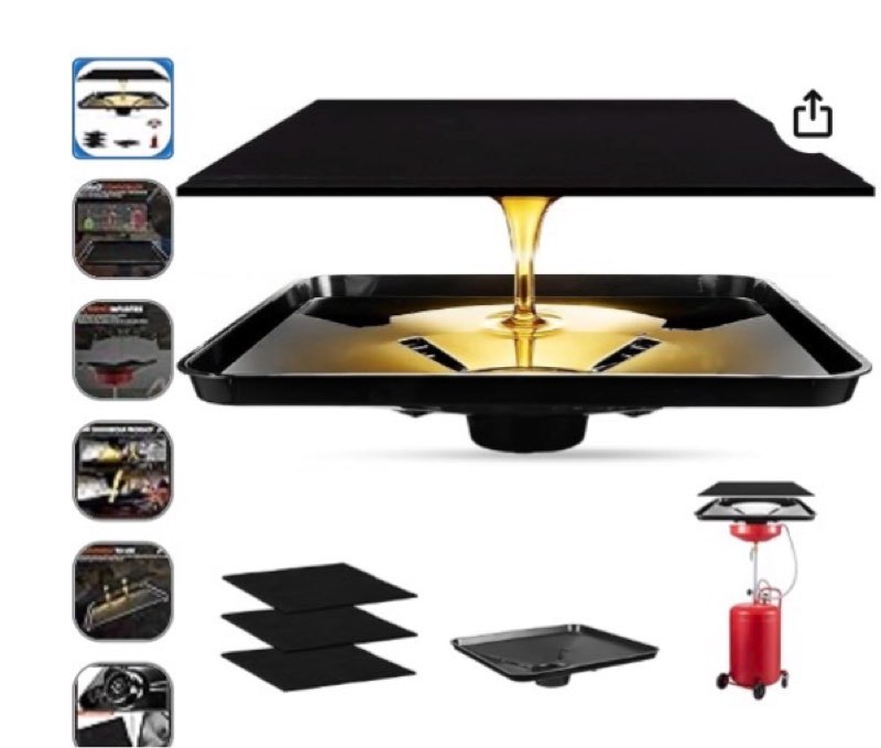a-qrenium 17892 transmission drain pan with 2 pcs 22'' oil drain splash pad, universal fluid drain f