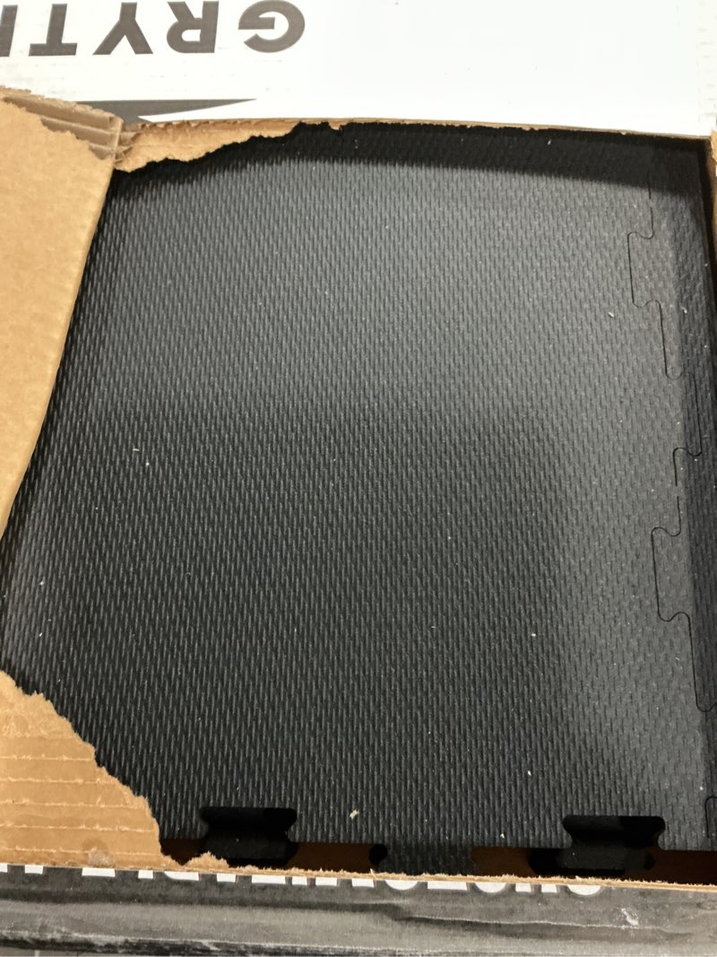 Condition photo showing Good Condition for Grytfit Interlocking Rubber Floor Tiles 4-Pack 1/2" Thick – Heavy Duty 100% Rubber Flooring for Home Gym, Garage, Workout Room, Equipment Mats, Indoor/Outdoor, 22.5” x 22.5” Black 22.5" x 22.5" 4