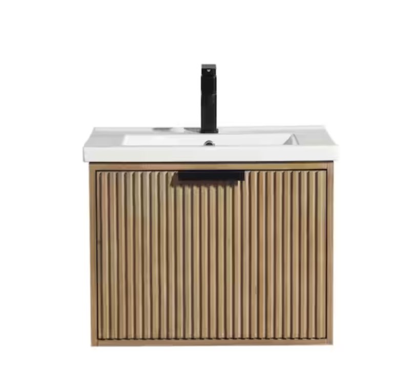 San Diego 24.4 in W x 18.7 in D x 34.50 H Bath Vanity in Weathered Fir with Ceramic White Vanity Top with White Basin (Sink is broken )