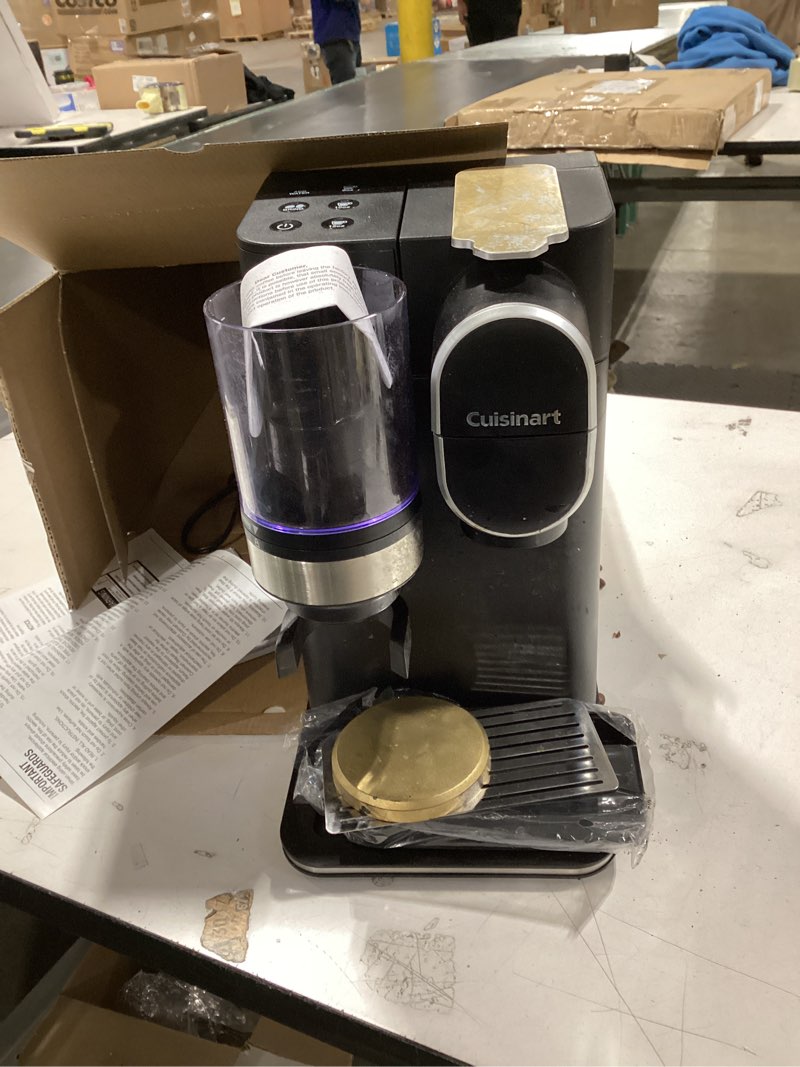 Condition photo showing As Is for Cuisinart Single-Serve Coffee Maker + Coffee Grinder with 8 oz., 10 oz., and 12 oz. Serving Size, Compatible with Single-Cup Pods, 48-Ounce Removable Reservoir, Stainless Steel, DGB-2W White