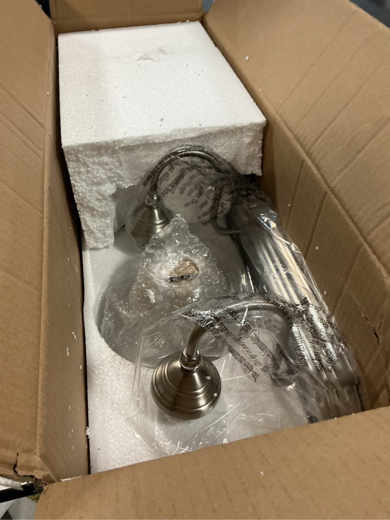 Condition photo showing As Is for Livex Lighting 1003-95 Belmont 3-Light Bath Light, Brushed Nickel with Chrome Brushed Nickel Finish with Polished Chrome Finish Insert