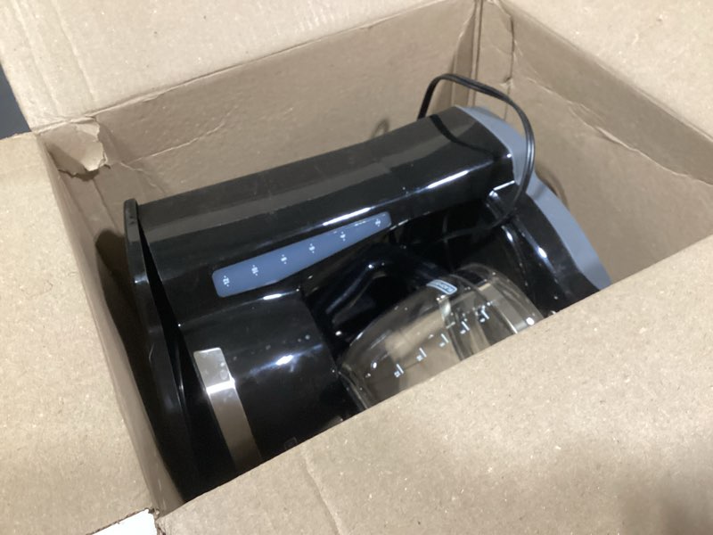 Condition photo showing As Is for black+decker 12-cup digital coffee maker, programmable, washable basket filter, sneak-a-cup, auto brew, water window, keep hot plate, black black coffeemaker