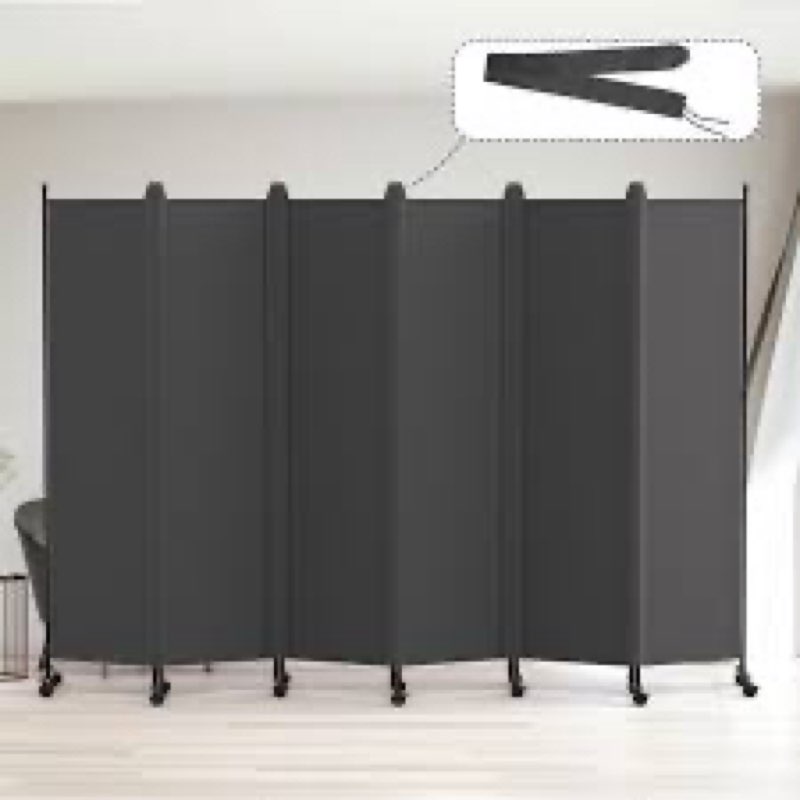 (Incomplete)Kokorona 6 Panel Room Divider, 6FT Tall Rolling Privacy Screen with Lockable Wheels, Folding Wall Di
