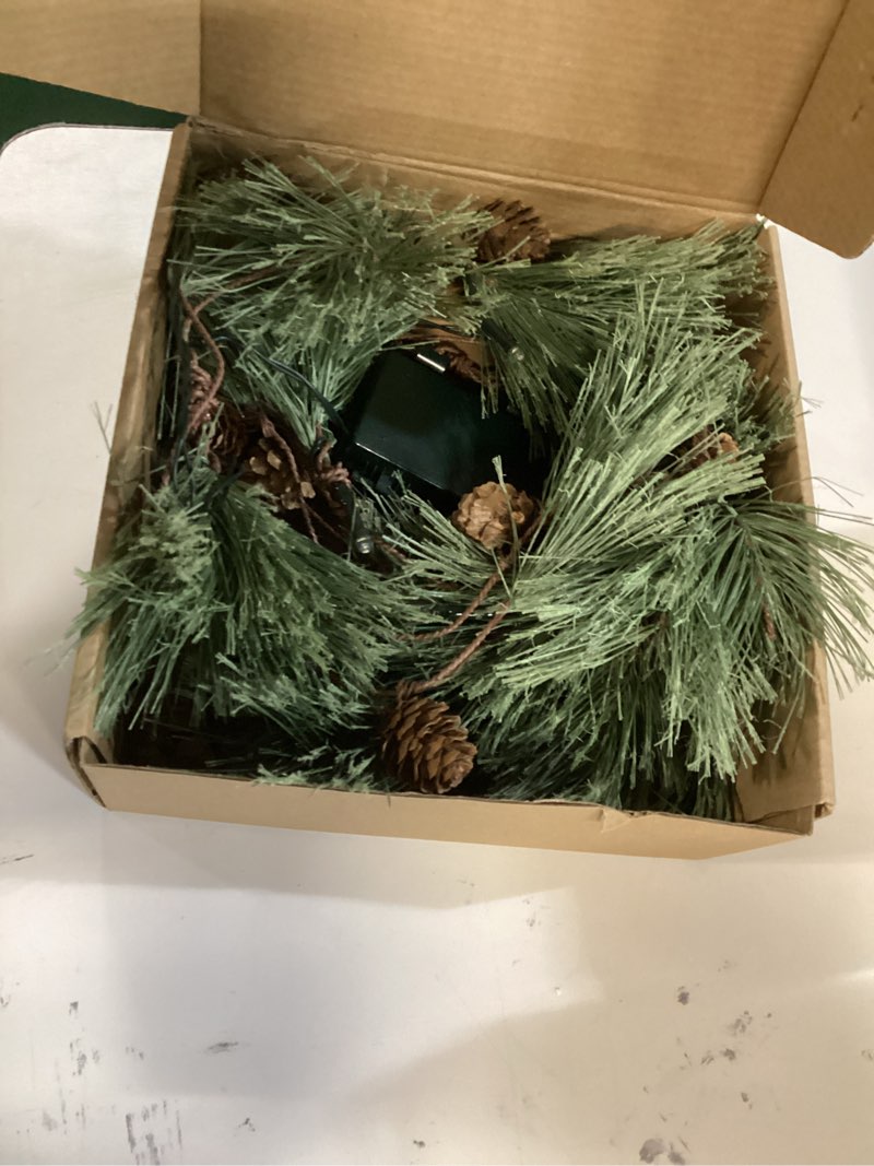 Condition photo showing Good Condition for 6.4ft Smokey Christmas Garland with Lights, Prelit Natual Rustic Cedar Pine Garland with Pine Cones for Home New Year, Mantle, Fireplace, Indoor Outdoor Decoration Simple Garland Pine Needle