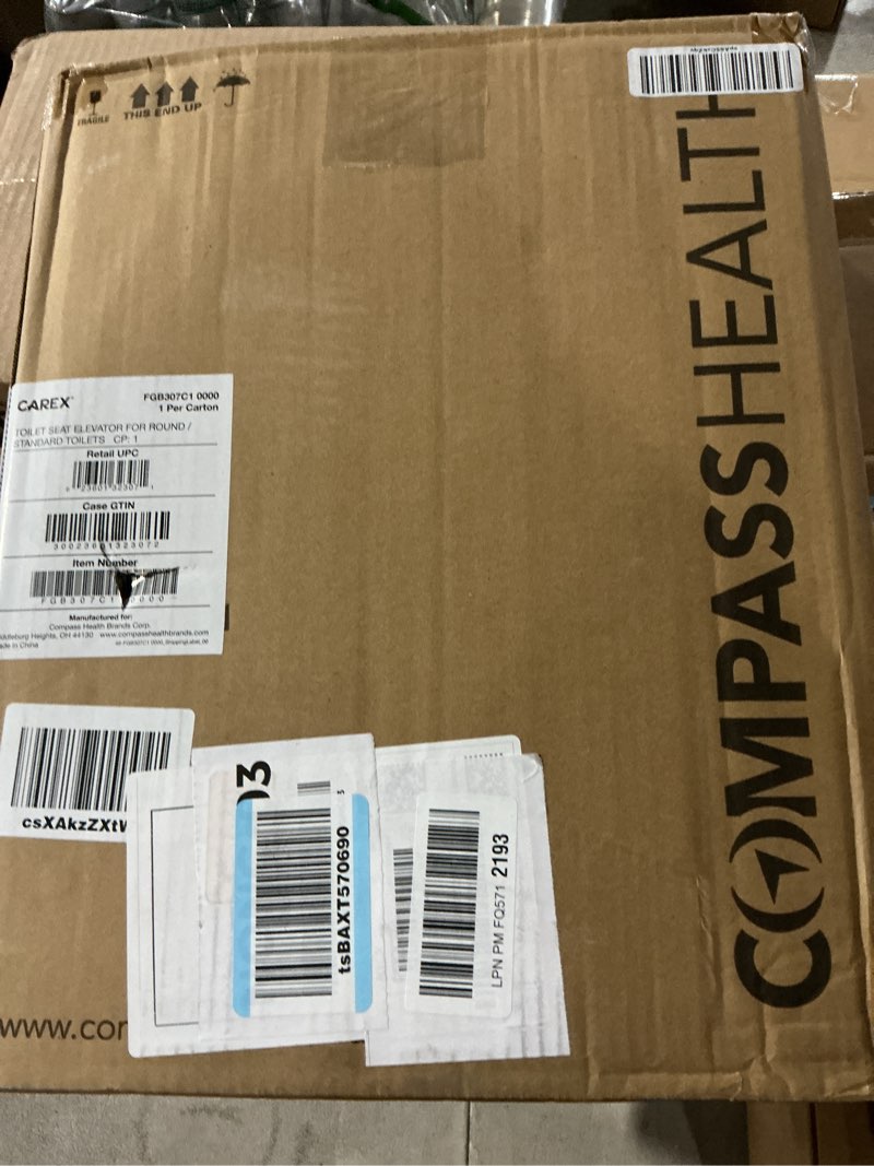 Condition photo showing Good Condition for Carex Toilet Seat Riser, Round Raised Toilet Seat Adds 3.5 inches to Toilet Height, for Assistance Bending or Sitting, 300 Pound Weight Capacity Toilet Riser
