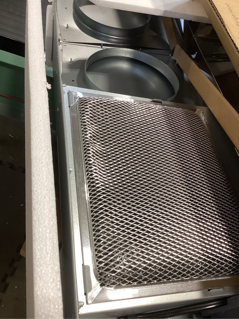 Condition photo showing As Is for Range Hood 30 inch Under Cabinet, Stainless Steel Kitchen Vent Hood 280CFM, Built-in Kitchen Stove Hood w/Rocker Button Control, Ducted/Ductless Convertible Duct, 2 Speeds Fan, Bright LED Light 30 inch Stainless Steel