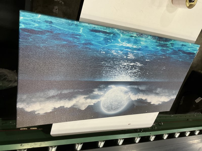 Condition photo showing Good Condition for wall art moon sea ocean landscape picture canvas wall art print paintings modern artwork for living room wall decor and home décor framed ready to hang,1inch thick frame, waterproof artwork. 40"l x 20"w ocean moon