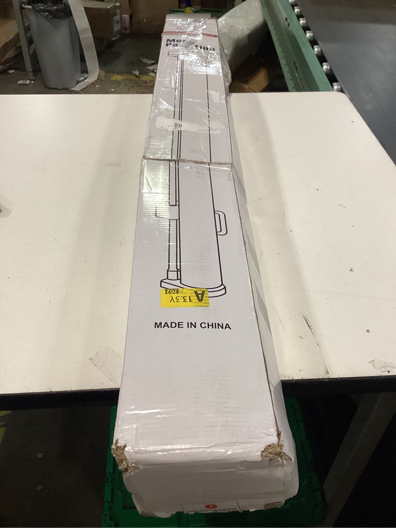 Condition photo showing New/Like New for reinforced 42” tall x 130” extra wide retractable baby gate for large openings extra tall dog gate with rods to prevent crawling through, extra long mesh pet gate for doorways, white white reinforced 42" tall x 130" wide