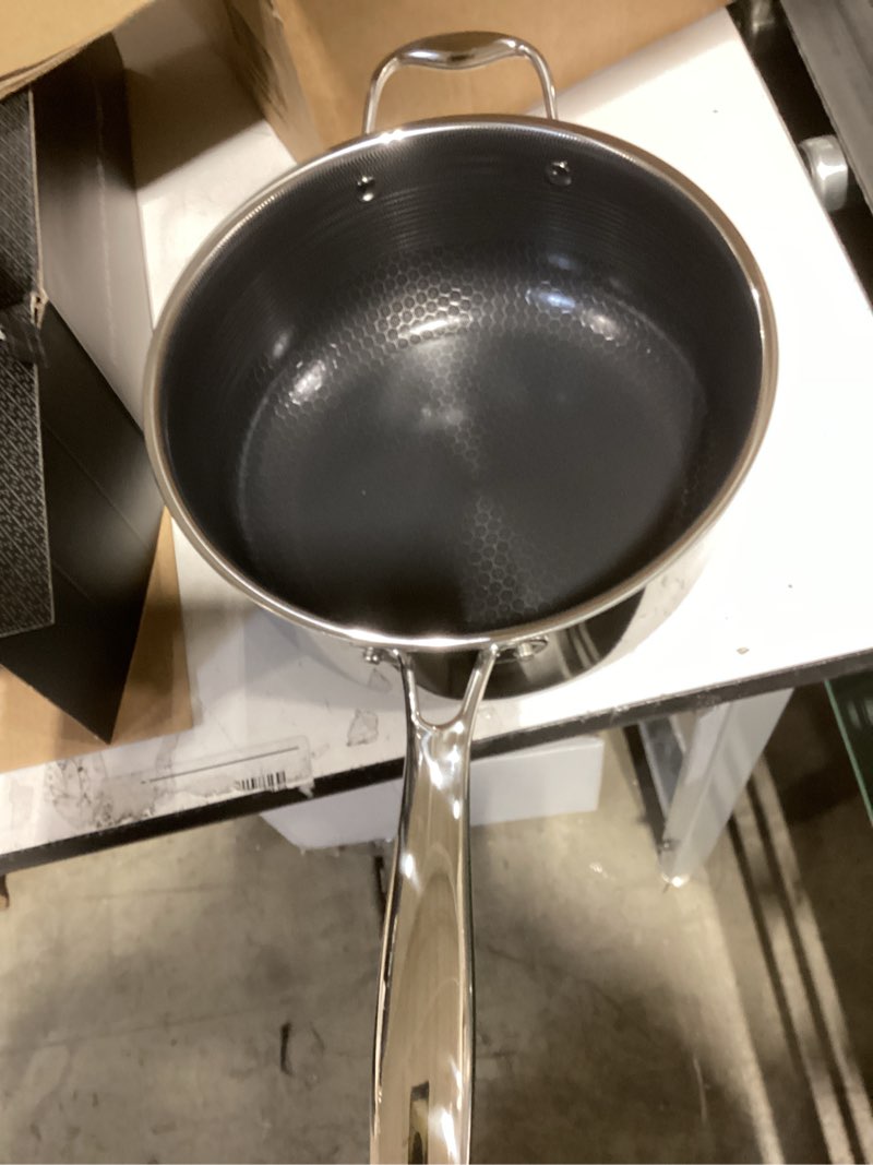 Condition photo showing Good Condition for HexClad Hybrid Nonstick 2-Quart Saucepan with Tempered Glass Lid, Stay-Cool Handle, Dishwasher Safe, Induction Ready, Compatible with All Cooktops
