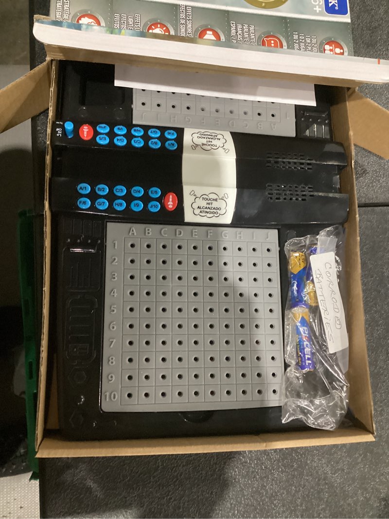 Condition photo showing As Is for Lexibook Talking Sea Battle (French, English, Spanish, Portuguese), Electronic Board Game 1 or 2 Players, Interactive, Light and Sound Effects, Strategy, Battery Operated, Grey/Black, GT2800US