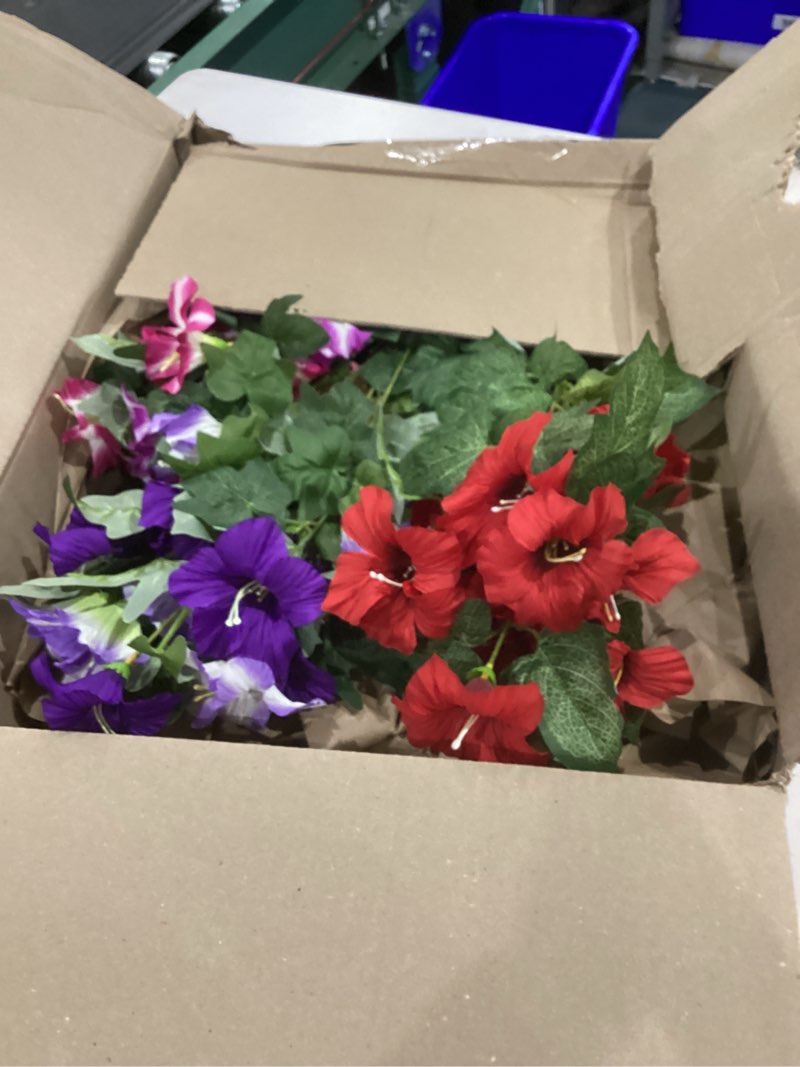 Condition photo showing Good Condition for 19 inch artificial fake flowers for outdoor,4 pcs faux silk petunias spring flowers for outside for indoor porch planter front door garden patio window box home decor(multiple color)