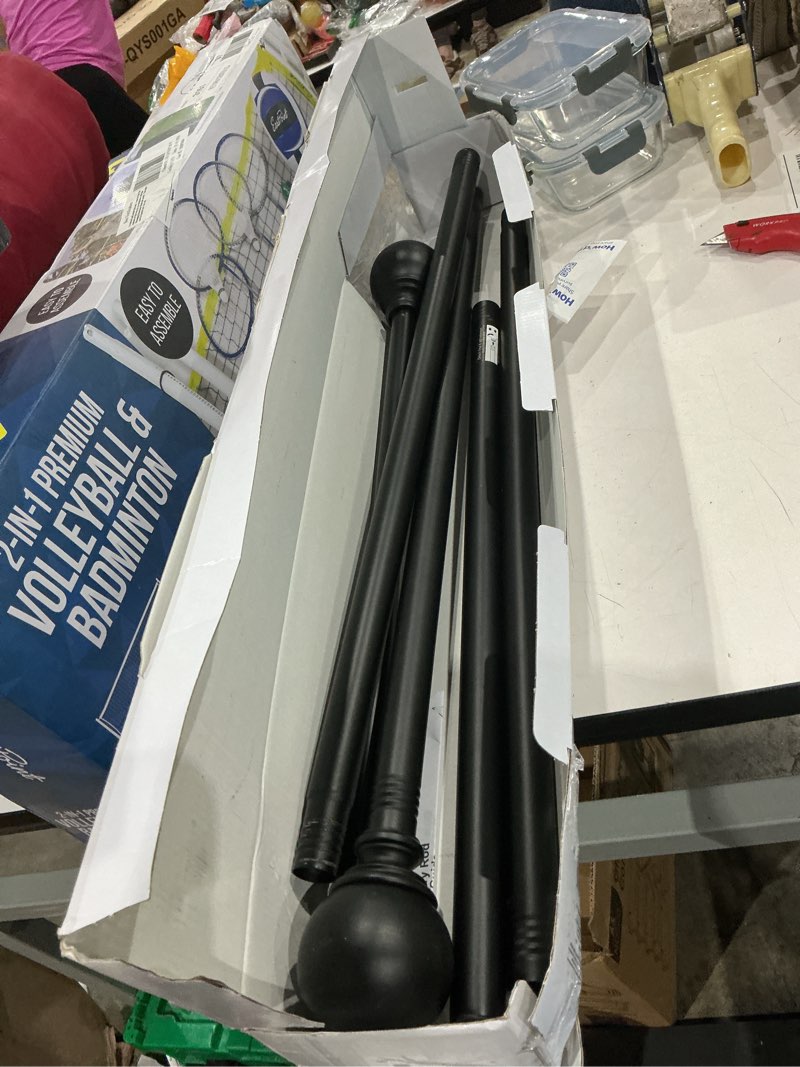 Condition photo showing As Is for better homes & gardens 1  matte black metal ball single curtain rod 32-120