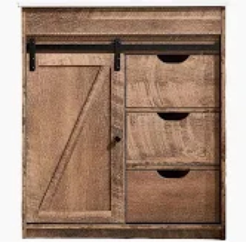30" Farmhouse Vanity with Sink, 33.7" Tall with Sliding Barn Door, Wooden Floor Standing Cabinet w/3 Drawers & Adjustable Shelves