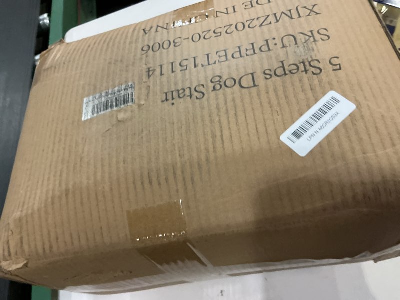 Condition photo showing New/Like New for Dog Stairs for Bed 28.7”H, 5-Step Dog Ramp, Non-Slip Sturdy Pet Steps for Small Dogs & Cats to get on High Bed or Couches, Grey