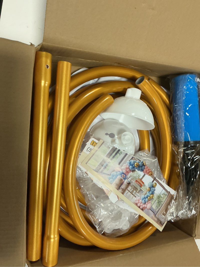 Condition photo showing Good Condition for ourwarm 9.35ft & 6ft gold balloon arch stand, free bending shape balloon arch kit, half arch balloon stand with base for floor, ideal for wedding birthday baby shower graduation 4th of july decoration