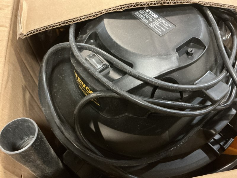 Condition photo showing As Is for vevor 5 gallon 6.0 peak hp wet and dry shop vac? portable shop vacuum and blower 3-in-1 with filter, hose and attachments for home and car cleaning black/yellow 5 gal+6 peak hp+wet/dry